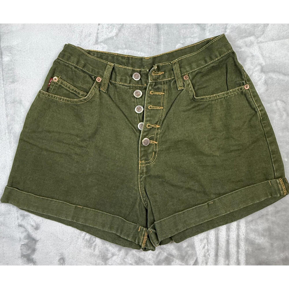 Vtg LEI High Waisted Jean Shorts Size 9 5-Button Fly in Hunter Green Y2K - Picture 2 of 9